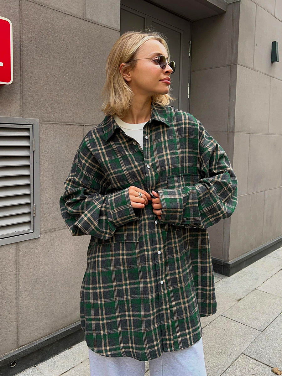 Oversized Plaid Shirt Jacket For Women