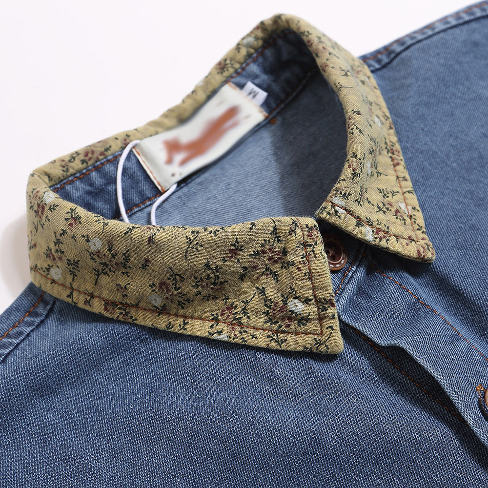 Small Floral Color Matching Pocket Lapels Short Sleeve Shirt