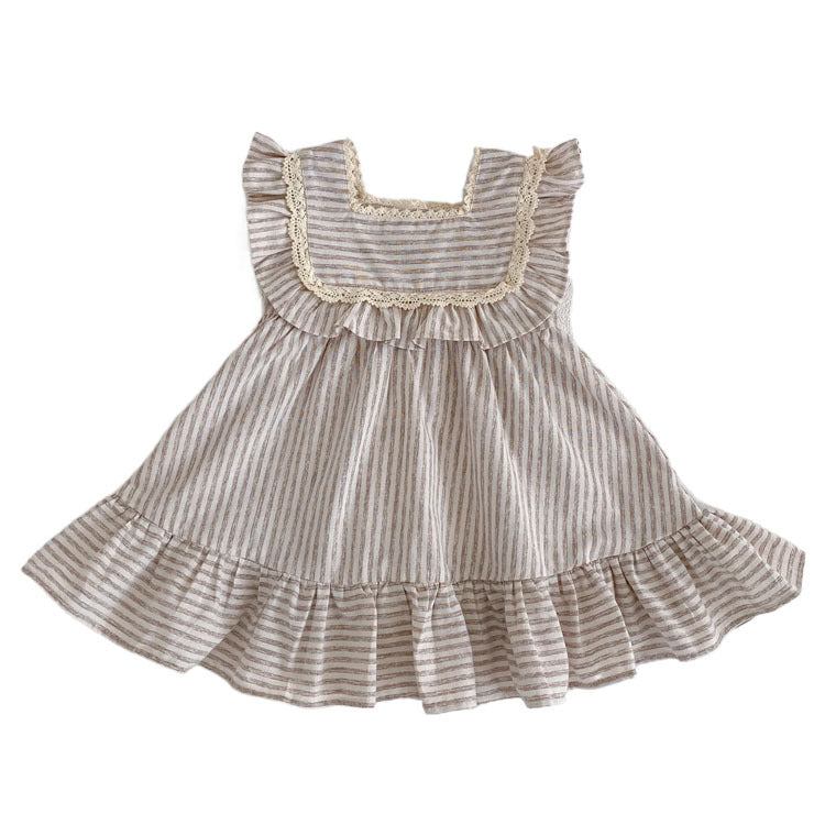 Striped Ruffled Girls' Loose Temperament Dress