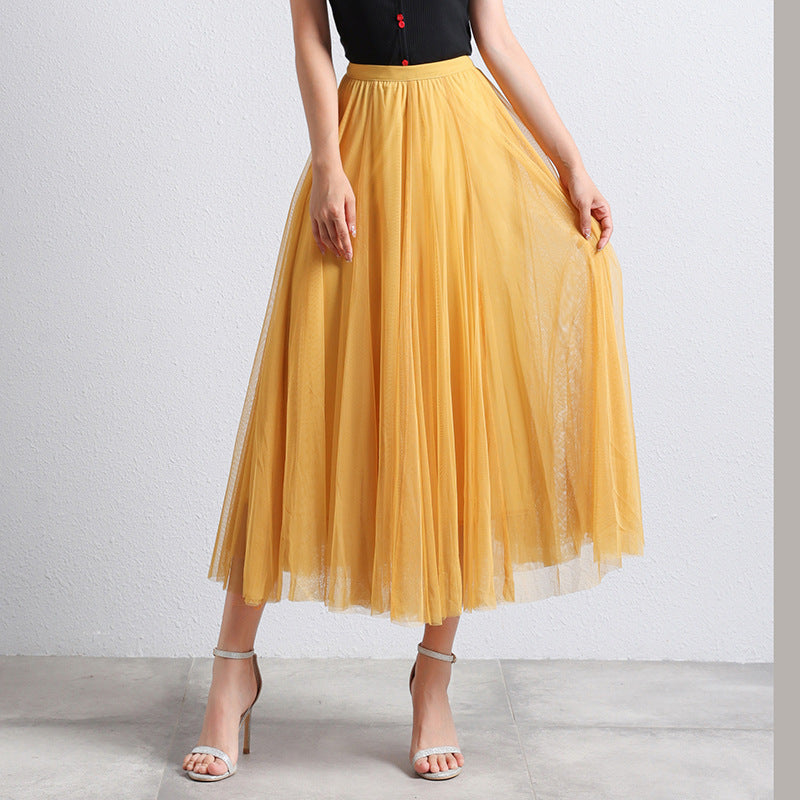 Slimming A- Line Skirt Mesh Half-length Skirt