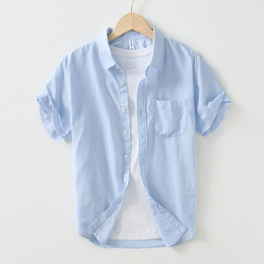 Artistic Simple Cotton And Linen Square Collar Shirt Men