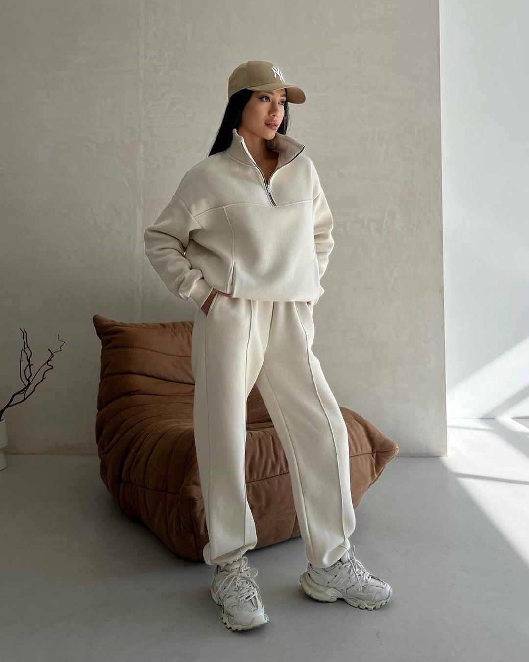 Leisure Fashion Stitching Padded Long Sleeve Sweater Trousers Sweat Suit