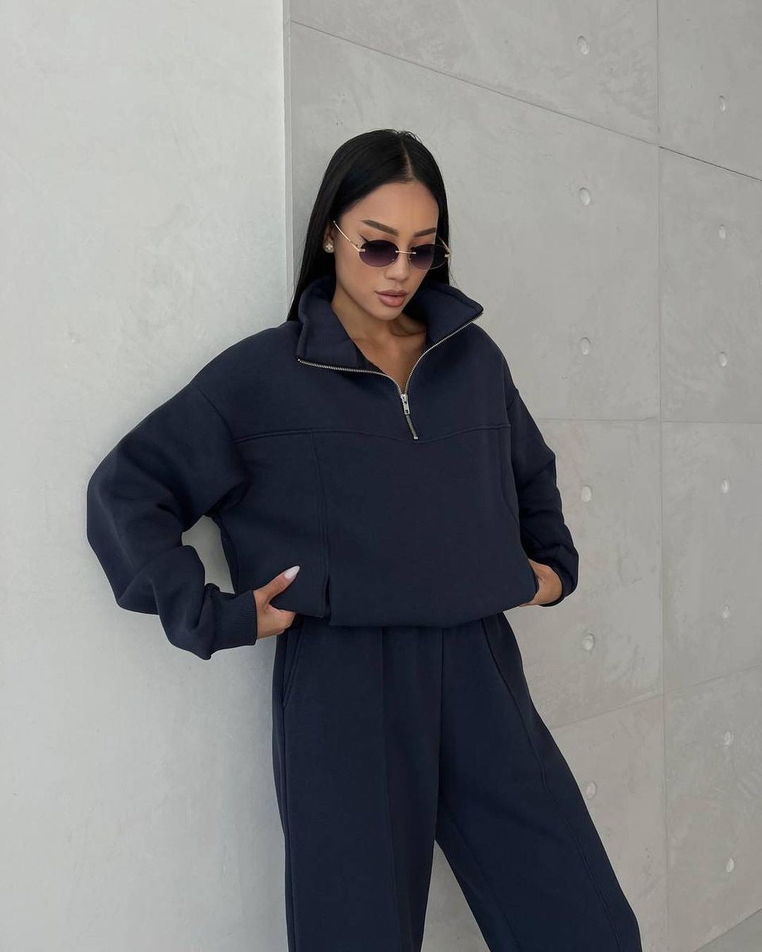 Leisure Fashion Stitching Padded Long Sleeve Sweater Trousers Sweat Suit