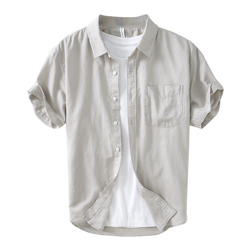 Artistic Simple Cotton And Linen Square Collar Shirt Men