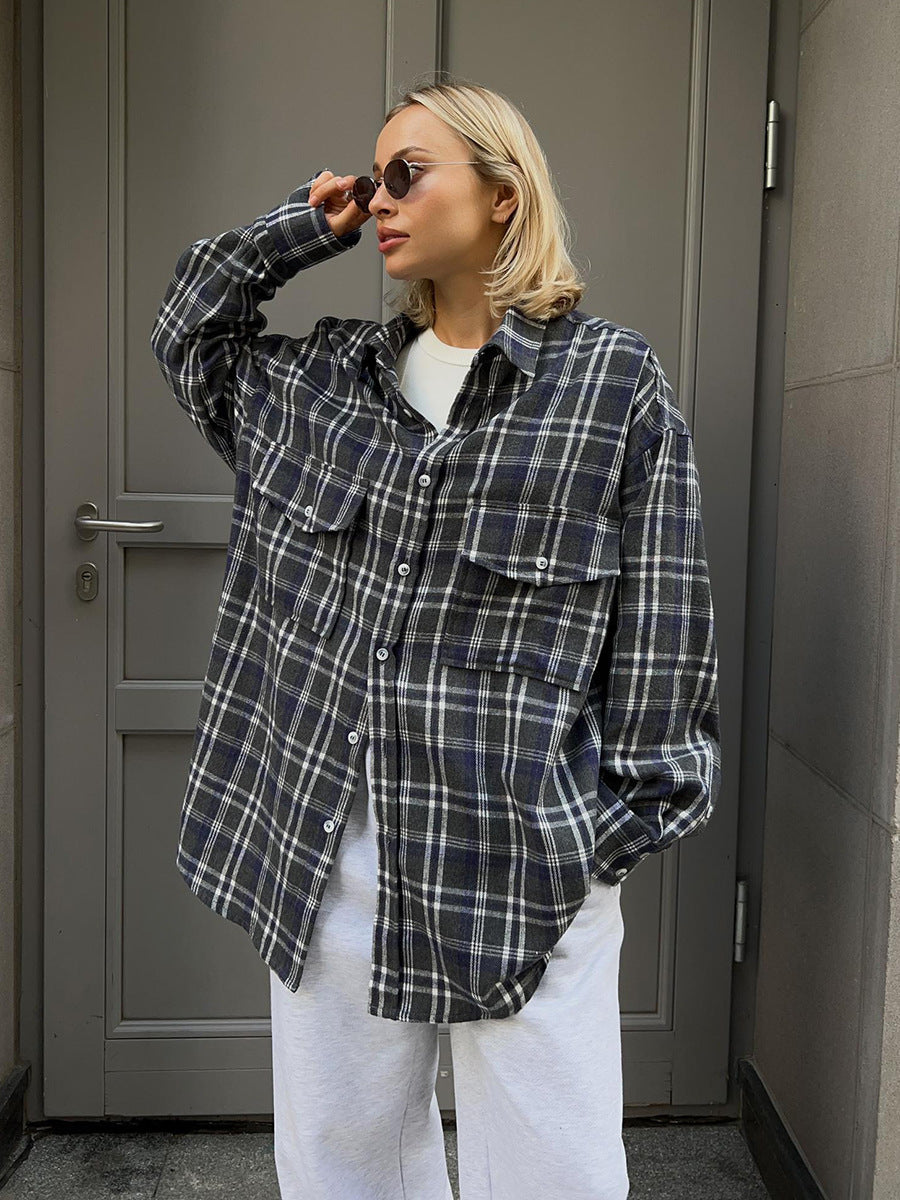 Oversized Plaid Shirt Jacket For Women