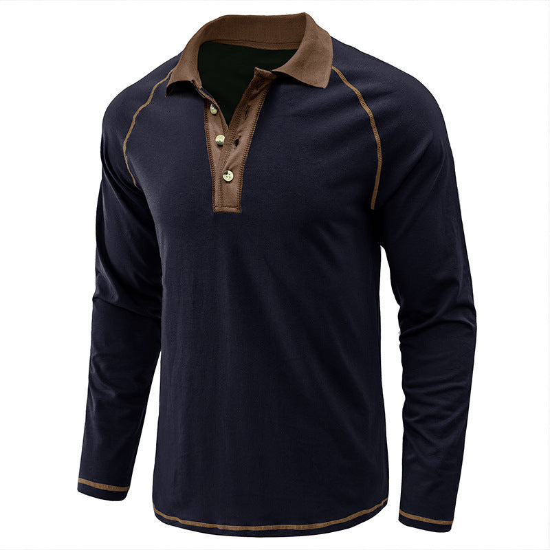 Men's Clothing Long Sleeve Lapel Henry T-shirt