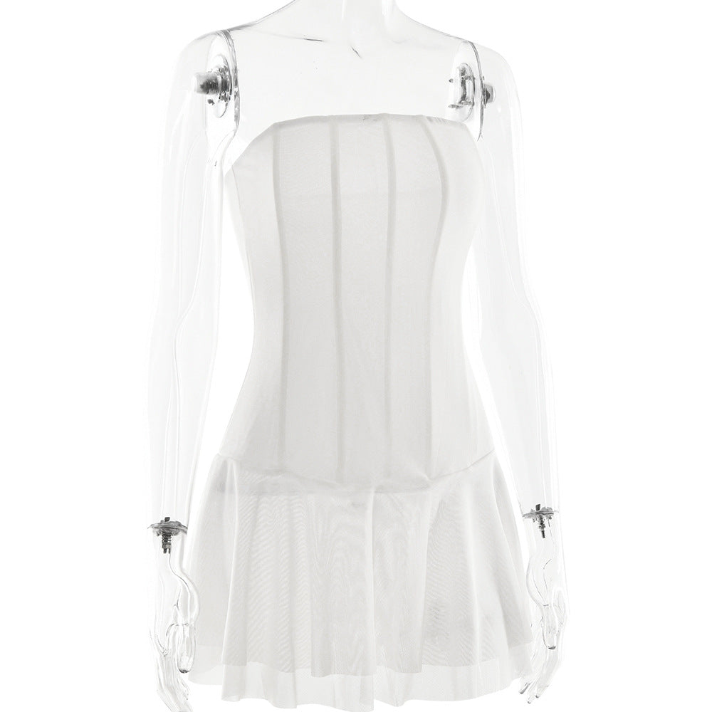 Mesh Corset Solid Micro Mini Dress