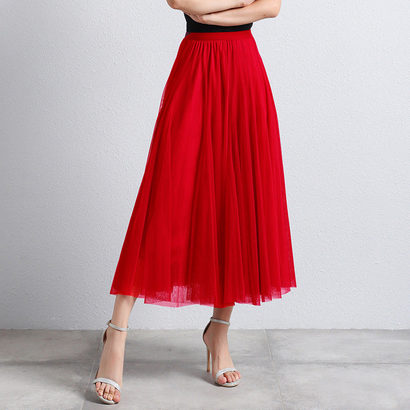 Slimming A- Line Skirt Mesh Half-length Skirt