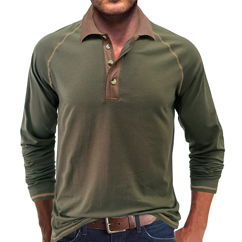 Men's Clothing Long Sleeve Lapel Henry T-shirt