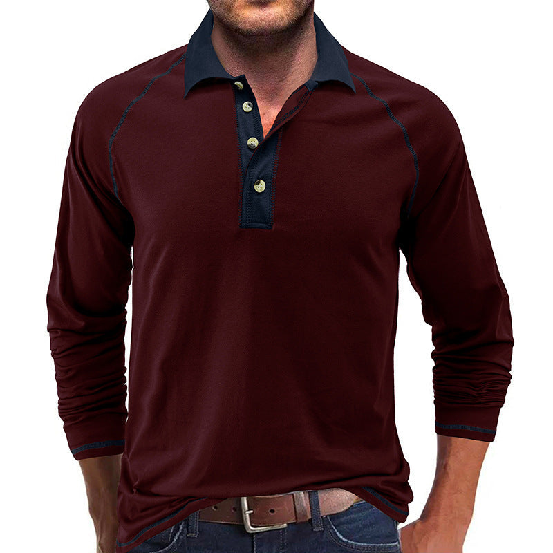 Men's Clothing Long Sleeve Lapel Henry T-shirt