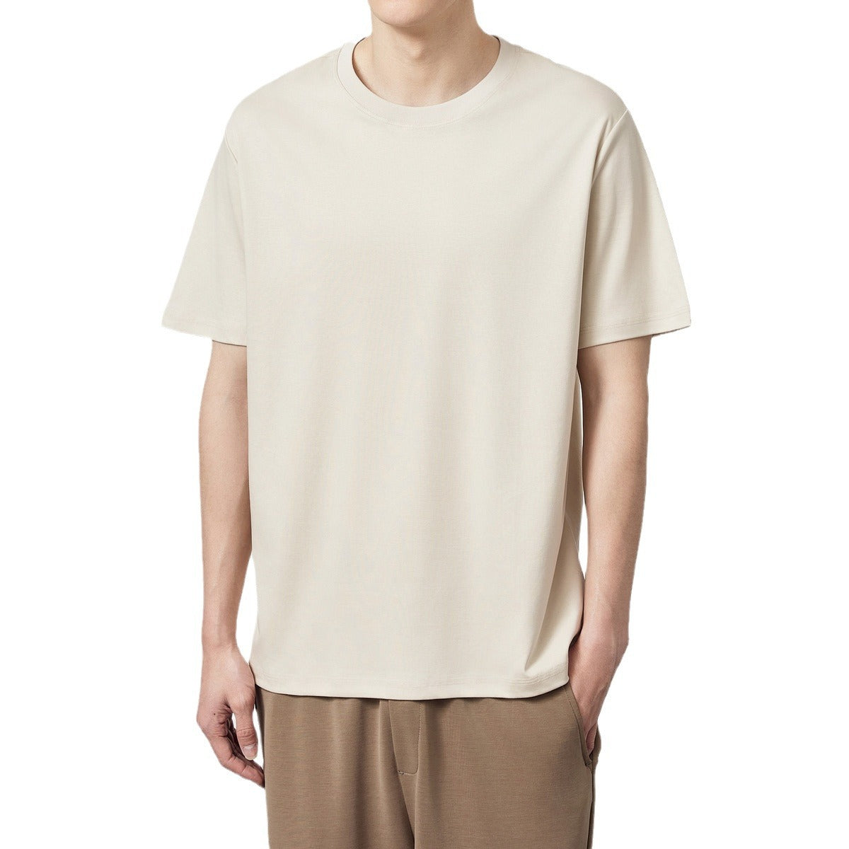 Short Sleeve Simple Solid Color Round Neck