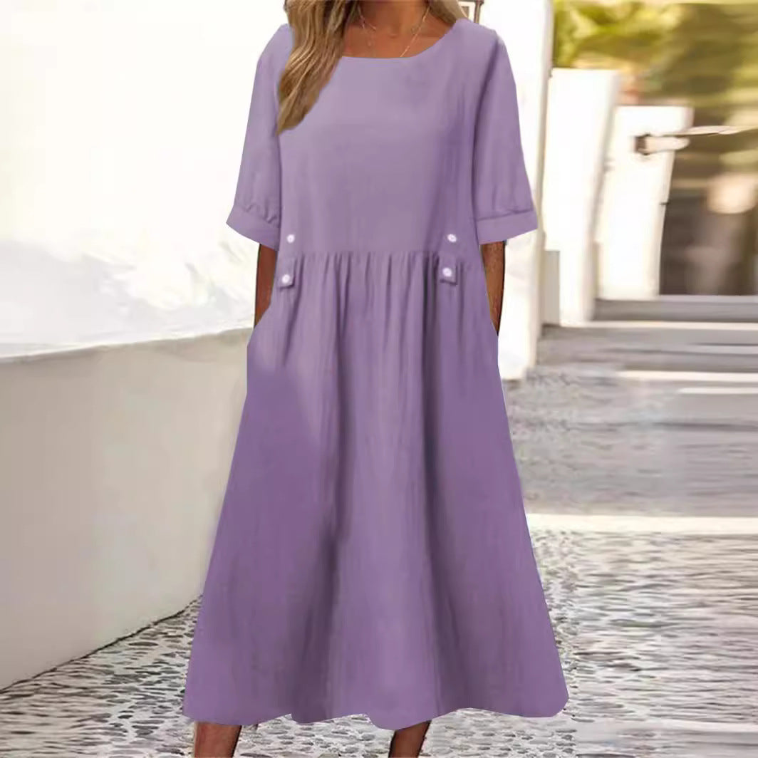 Button-Accent Midi Dress