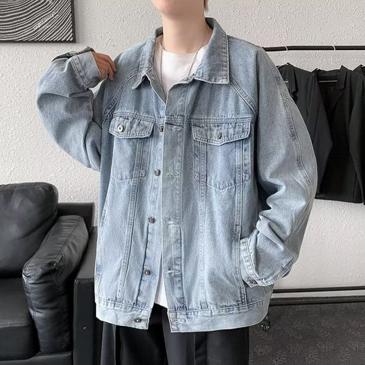 Men's Denim Distressed Outerwear Jacket Long Sleeve Top