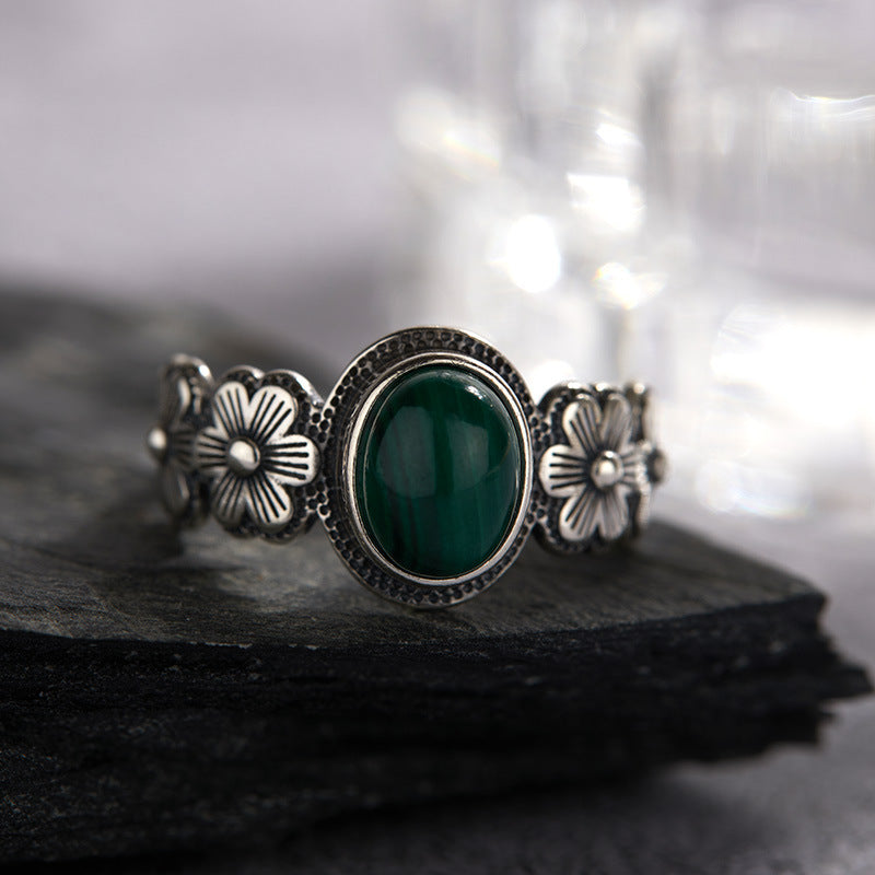 Natural Malachite Colored Gems Ring For Women