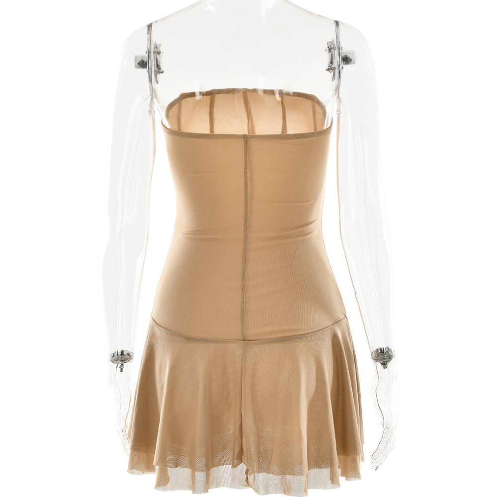 Mesh Corset Solid Micro Mini Dress
