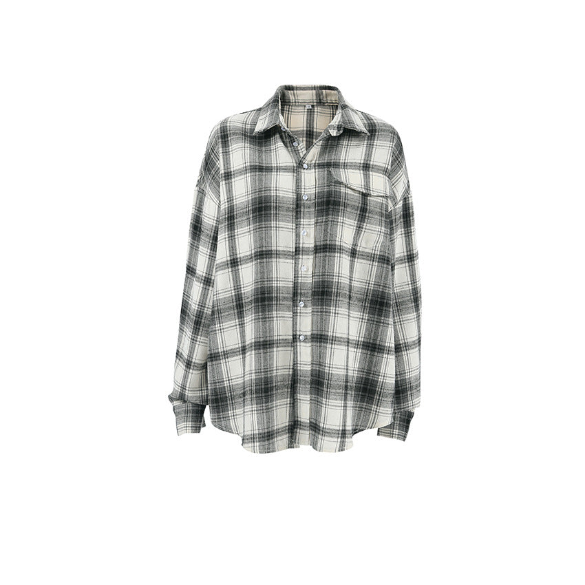 Black And White Plaid Shirt Loose Shacket Women's