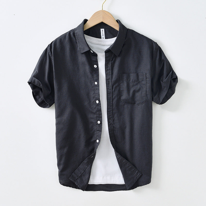 Artistic Simple Cotton And Linen Square Collar Shirt Men