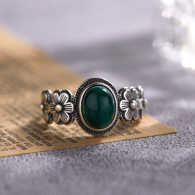 Natural Malachite Colored Gems Ring For Women