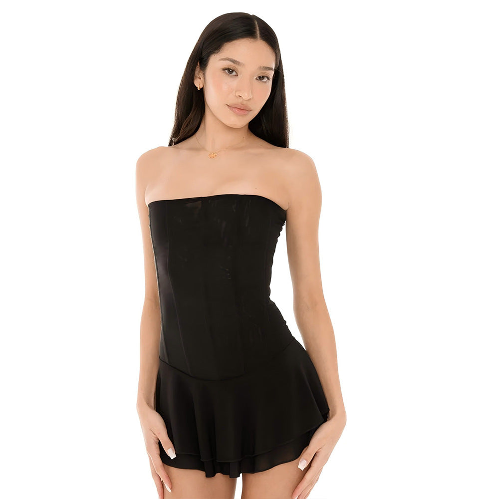 Mesh Corset Solid Micro Mini Dress