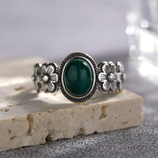 Natural Malachite Colored Gems Ring For Women