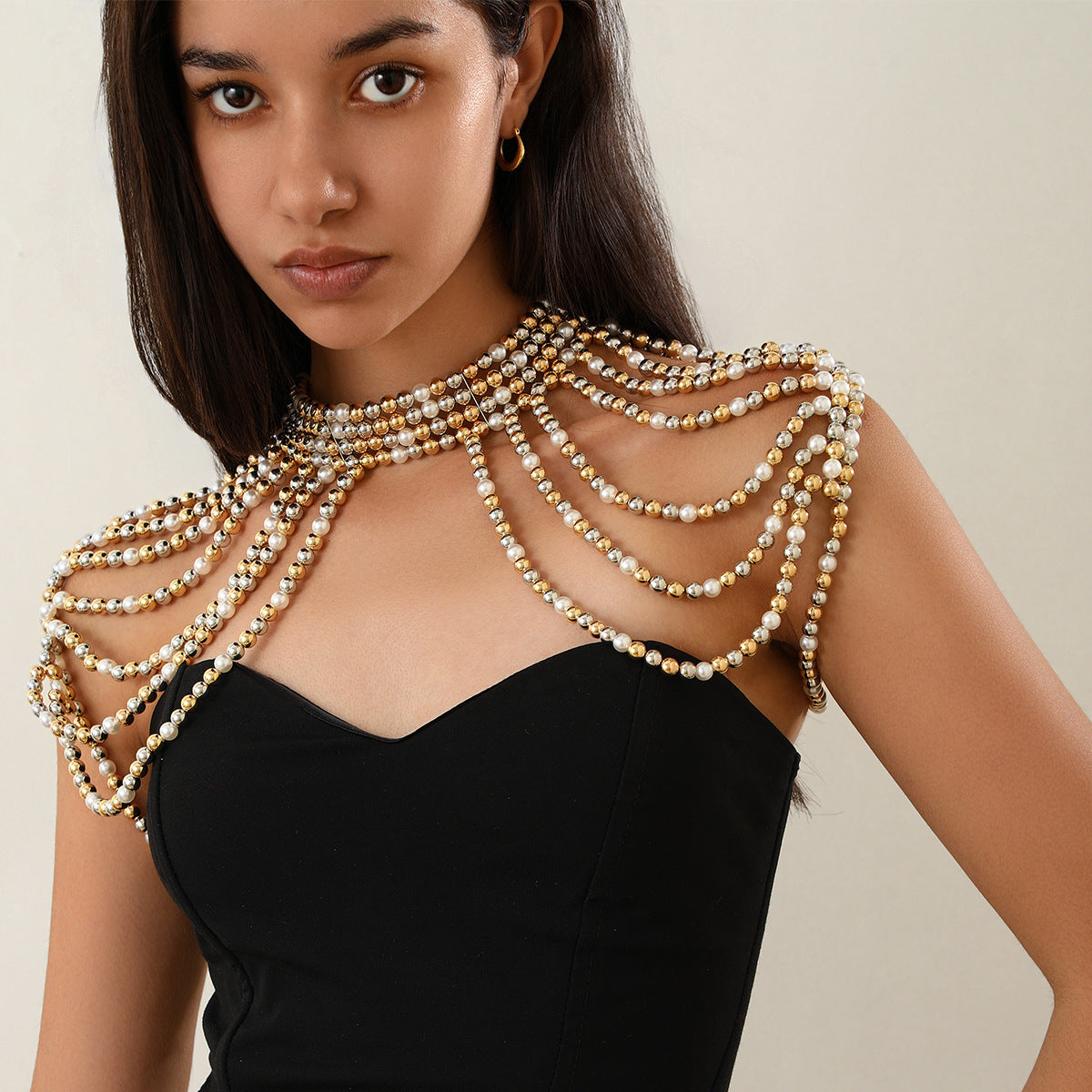 Elegant Multi-layer Tassel Imitation Pearl Shoulder Chain Women's