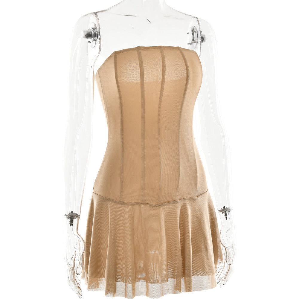 Mesh Corset Solid Micro Mini Dress