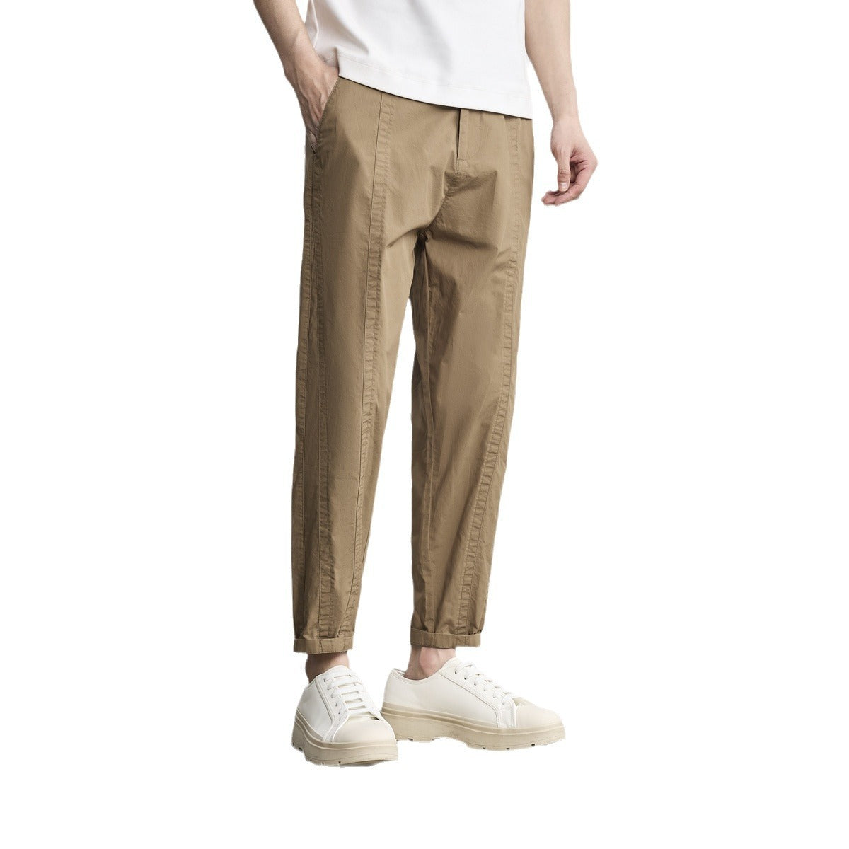 Simple Full Cotton Casual Trousers Structure Split Men's Straight