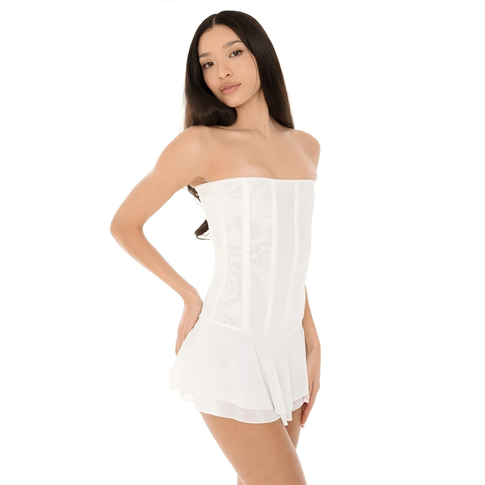 Mesh Corset Solid Micro Mini Dress
