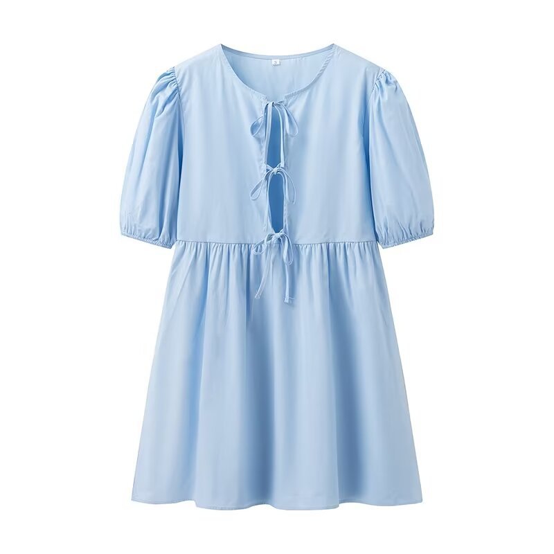 Lacing Mid-length Solid Color Shirt Dress Women