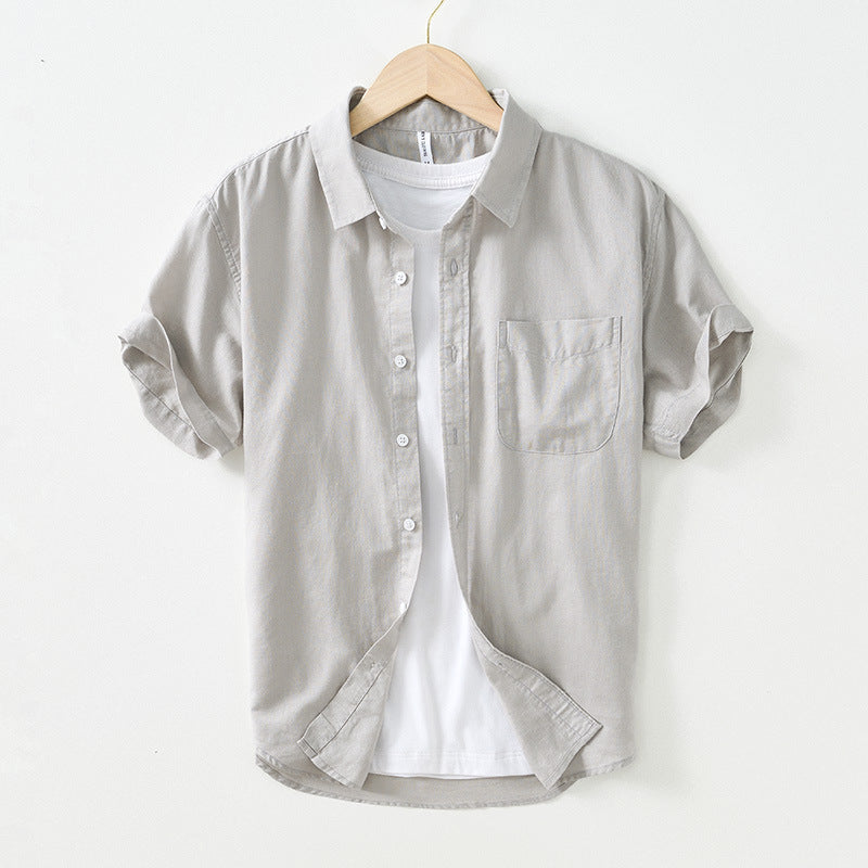 Artistic Simple Cotton And Linen Square Collar Shirt Men