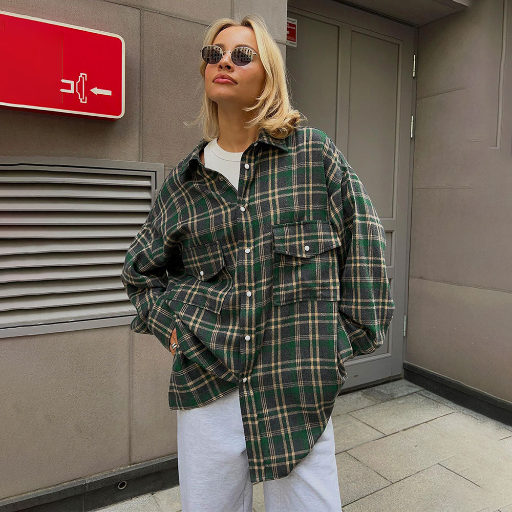 Oversized Plaid Shirt Jacket For Women