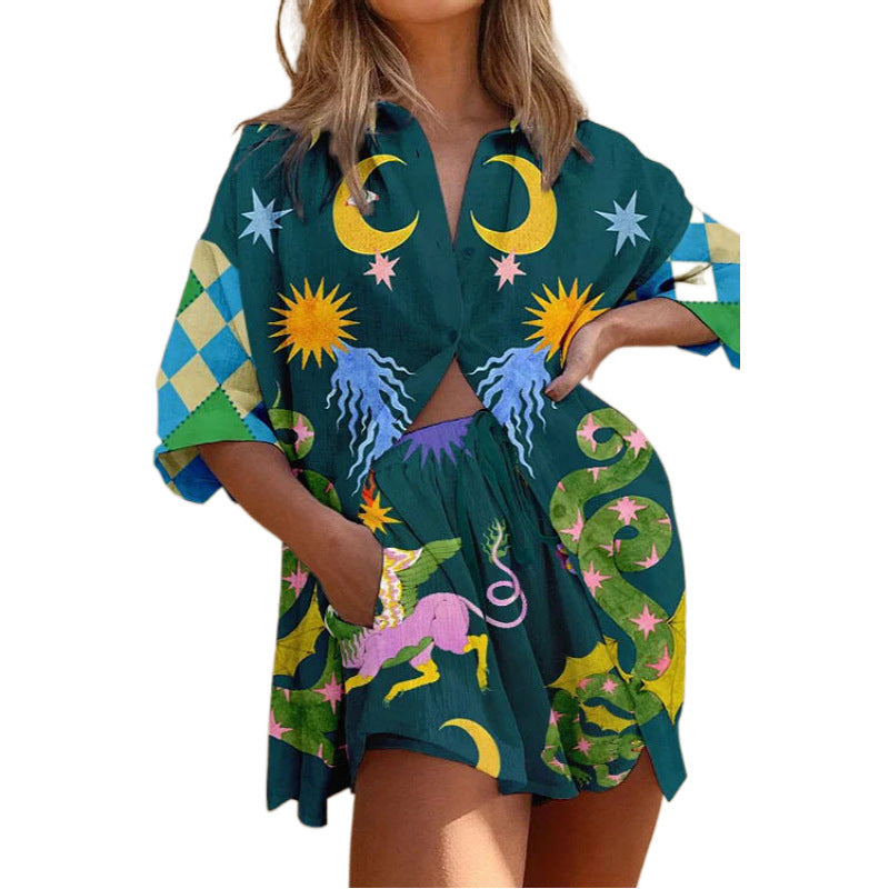 Women's Printed Shorts Short Sleeve Fashion Suit