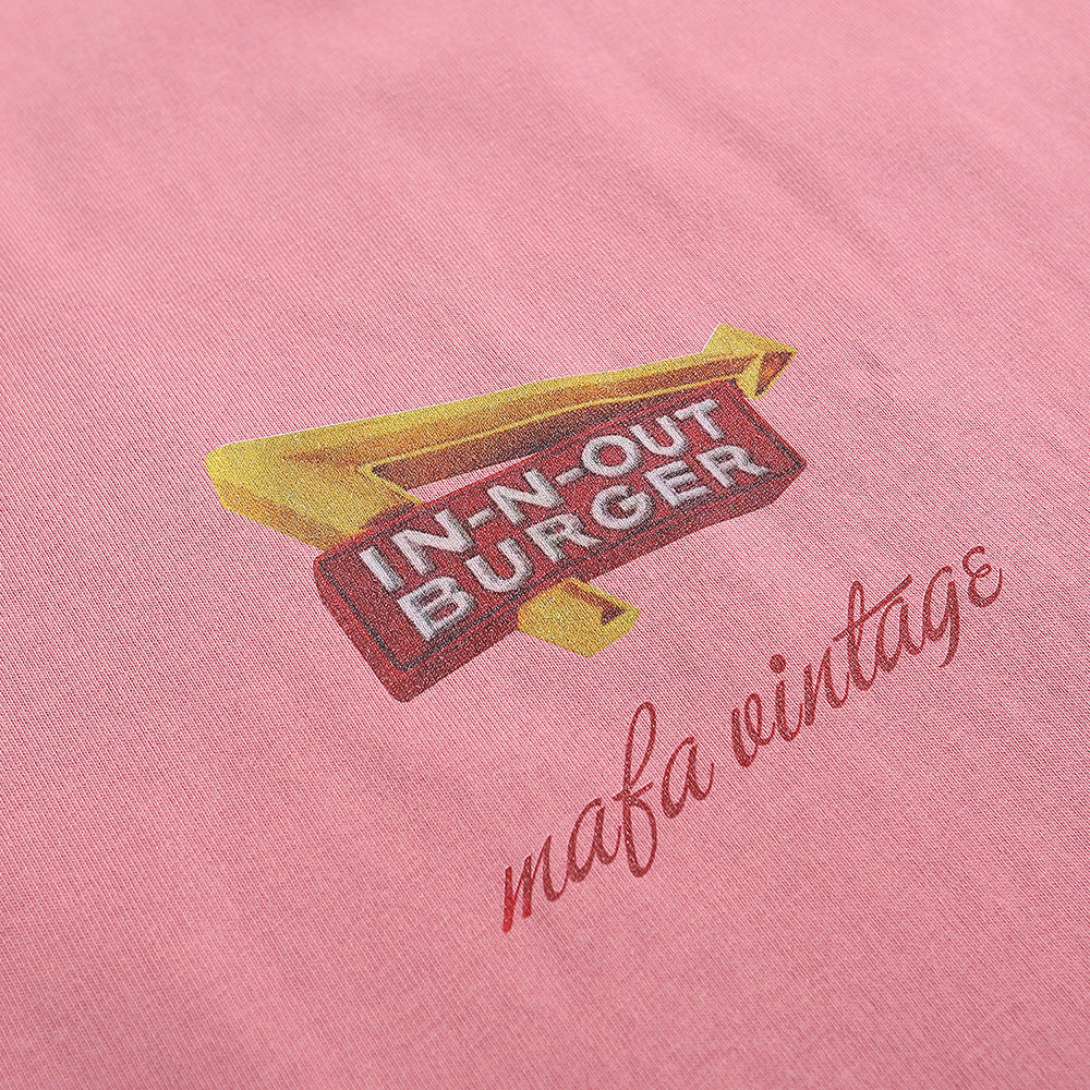 Vintage Burger T-Shirt Natural Landscape Printing Short Sleeve