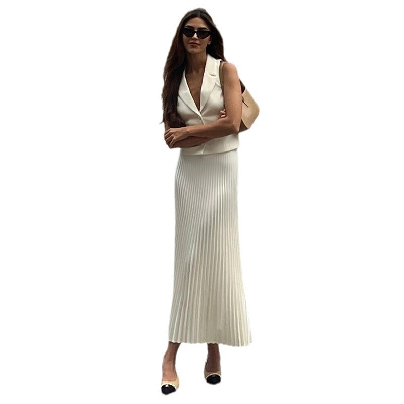 Top Mid Length Pleated Skirt Suit