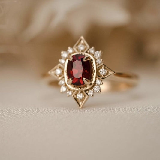 Red Vintage Alloy Inlaid Zircon Ring For Women