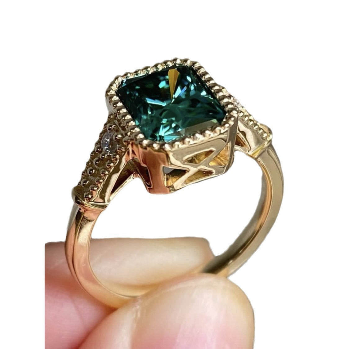 Women's Green Geometric Gold-plated Ring Fashion