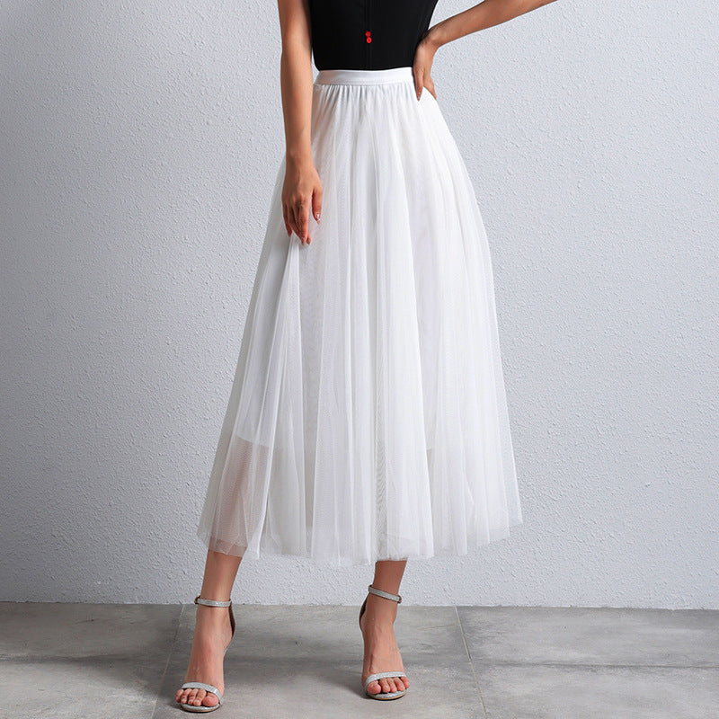 Slimming A- Line Skirt Mesh Half-length Skirt