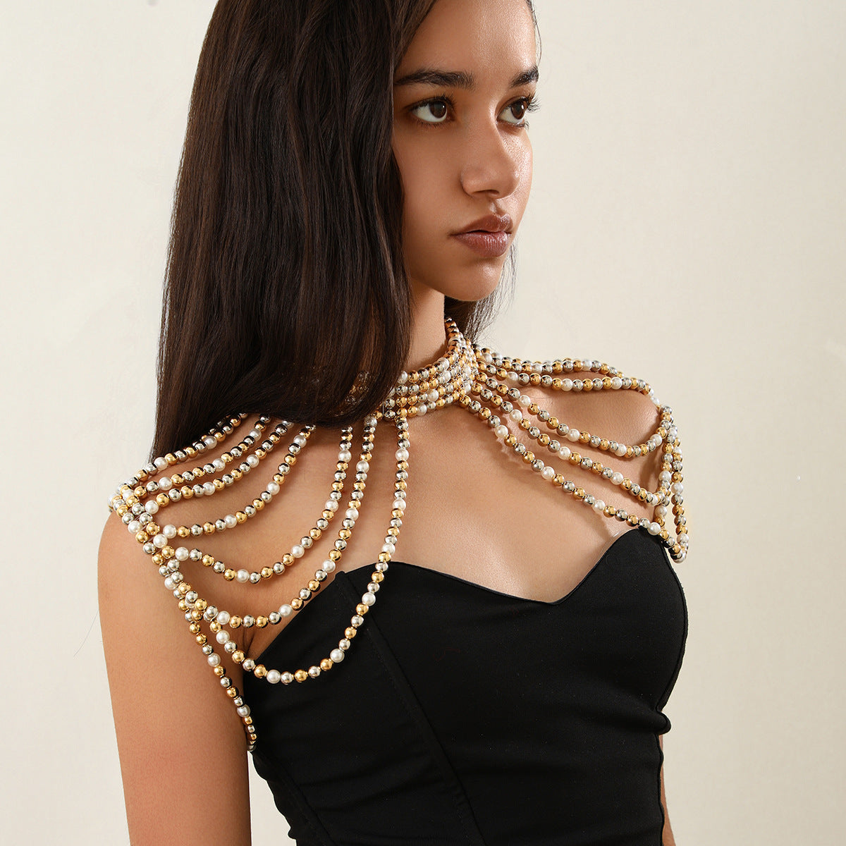 Elegant Multi-layer Tassel Imitation Pearl Shoulder Chain Women's