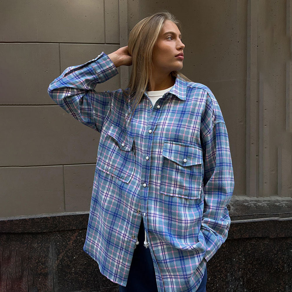 Oversized Plaid Shirt Jacket For Women