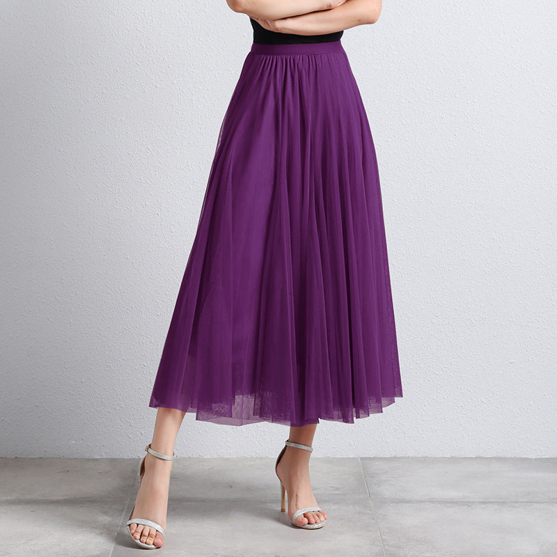 Slimming A- Line Skirt Mesh Half-length Skirt