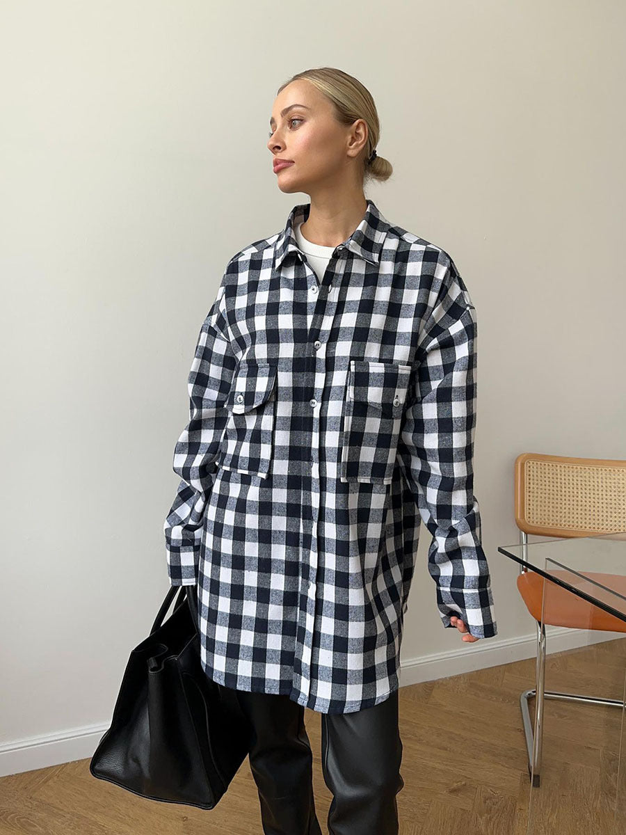 Oversized Plaid Shirt Jacket For Women