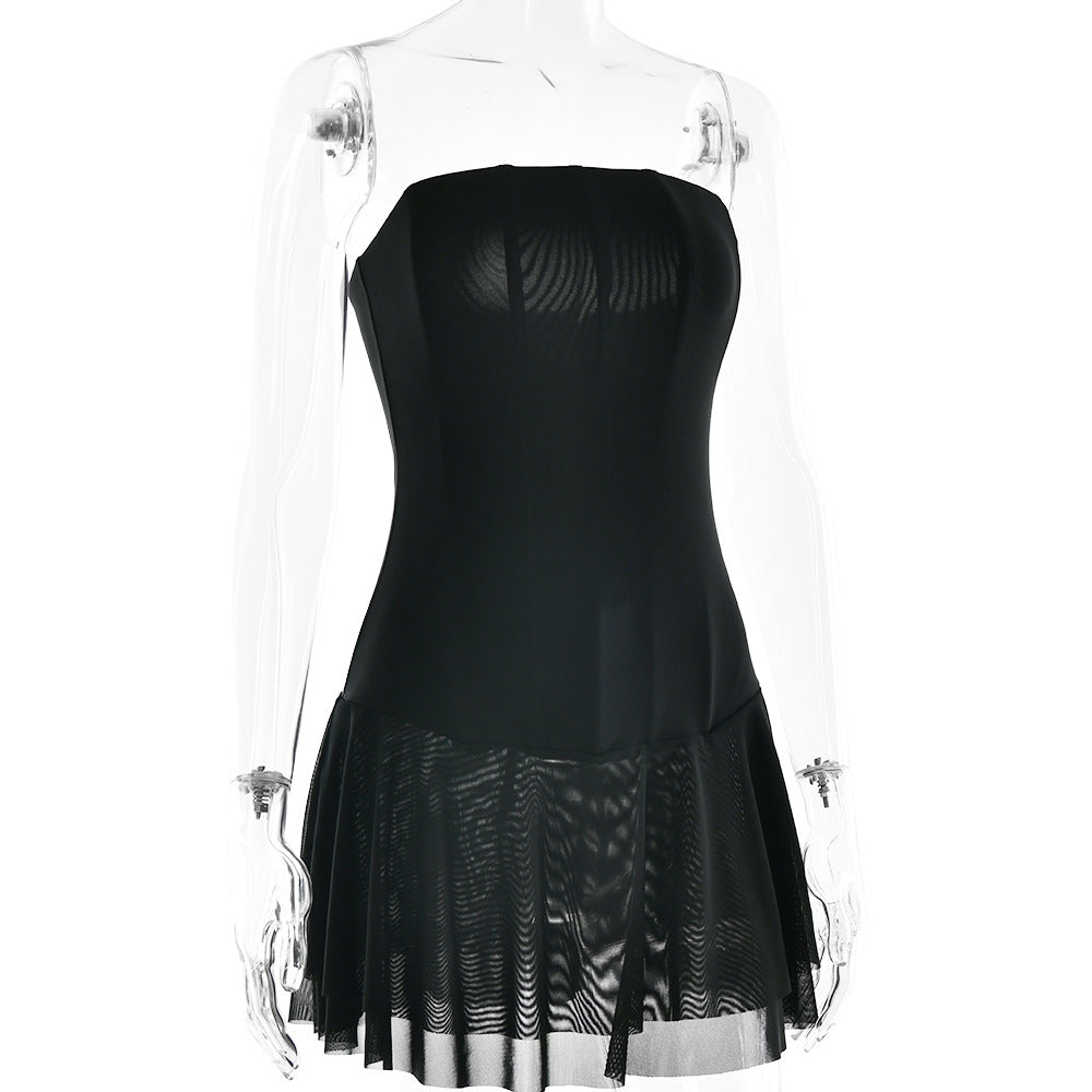 Mesh Corset Solid Micro Mini Dress