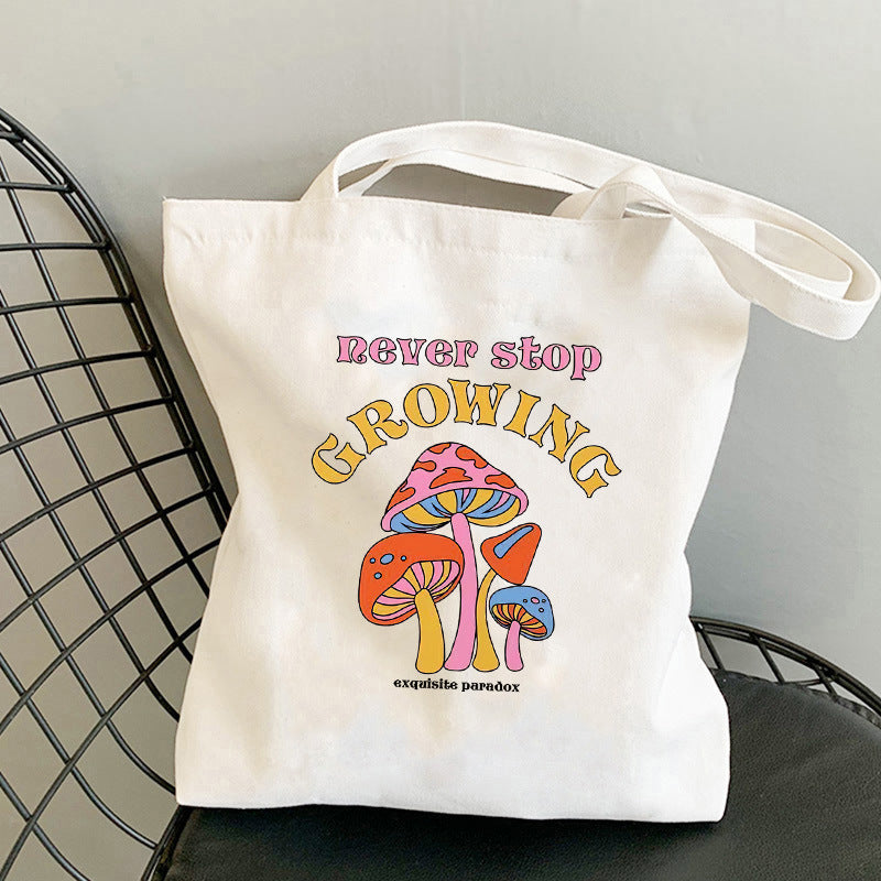 Mushroom Printed Canvas Bag With Personalized Creativity