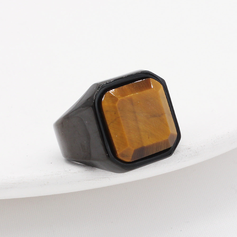 Men's Fashion Simple Square Gem Tiger Eye Ring