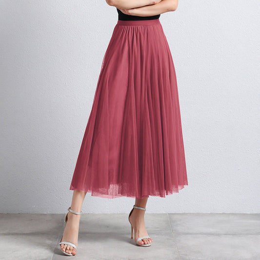 Slimming A- Line Skirt Mesh Half-length Skirt