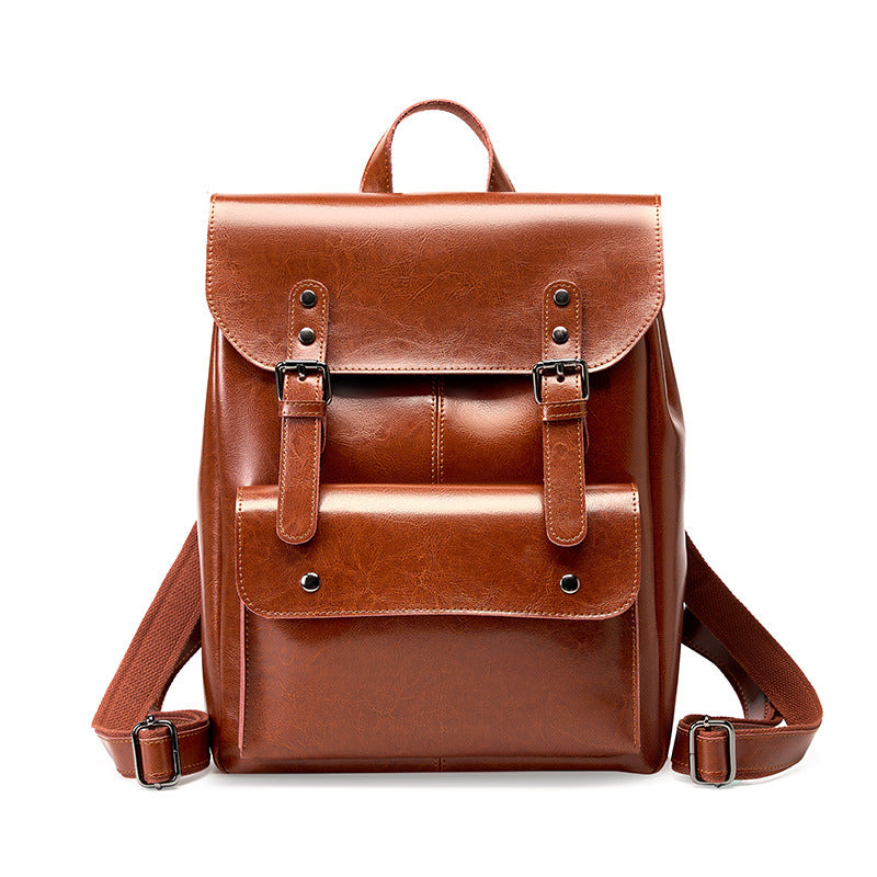 Leather Backpack Women's Wear-resistant Retro