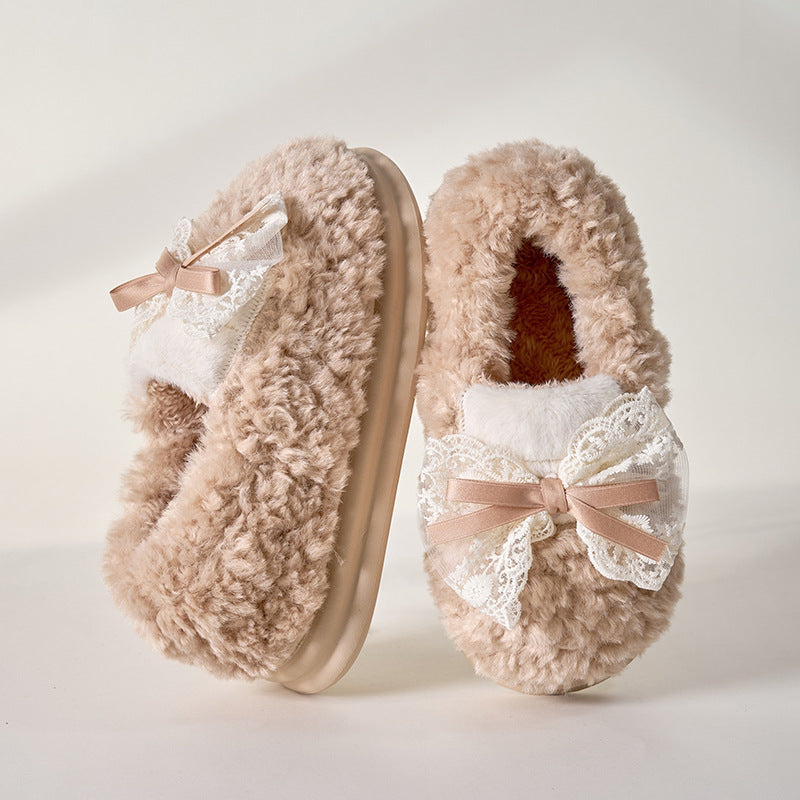 Cotton Slippers Women's Autumn And Winter Non-slip Bow