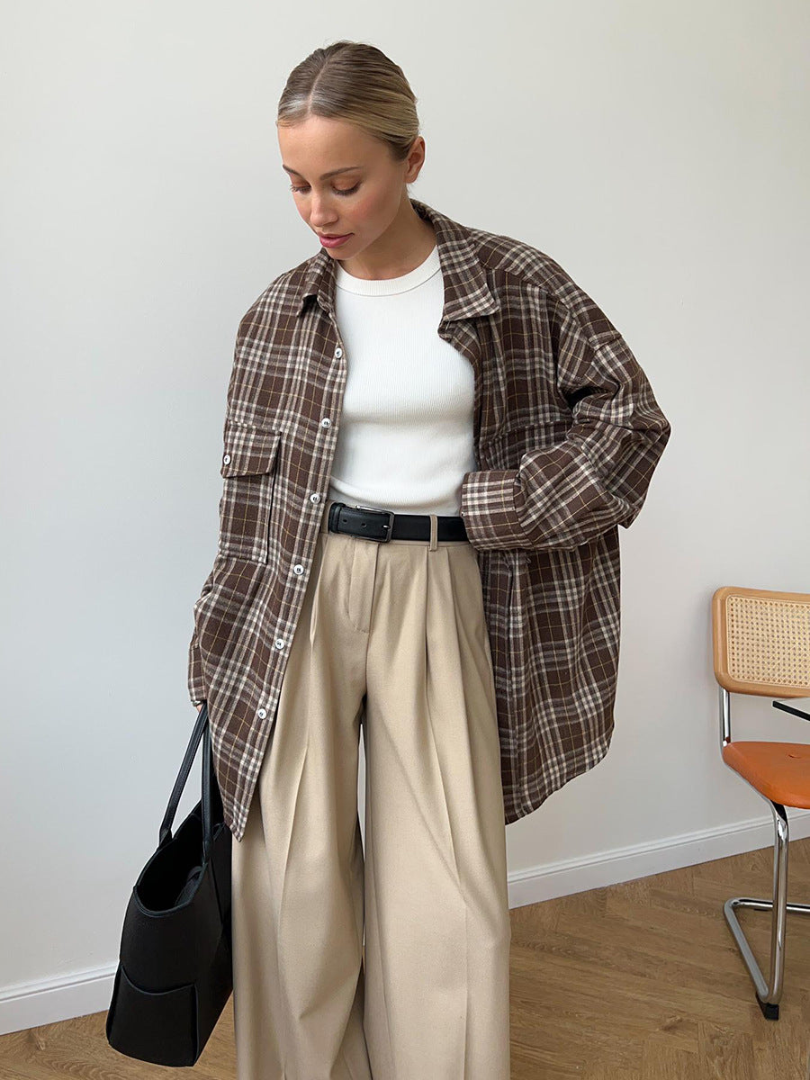 Oversized Plaid Shirt Jacket For Women