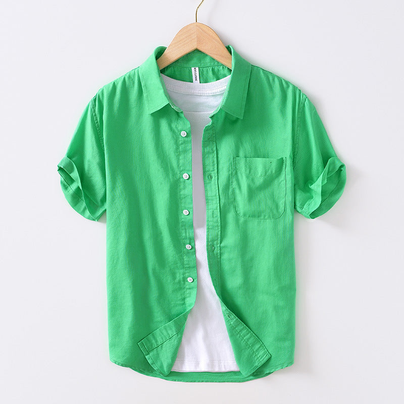 Artistic Simple Cotton And Linen Square Collar Shirt Men