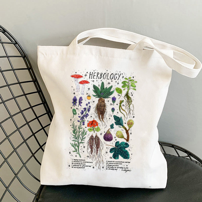 Mushroom Printed Canvas Bag With Personalized Creativity